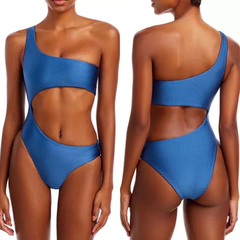 Jade Luna Asymmetrical Side Cutout Swimsuit in Indigo Sheen
